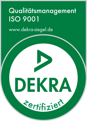 Das Bild zeigt das Qualitätsmanagement-Siegel der DEKRA.